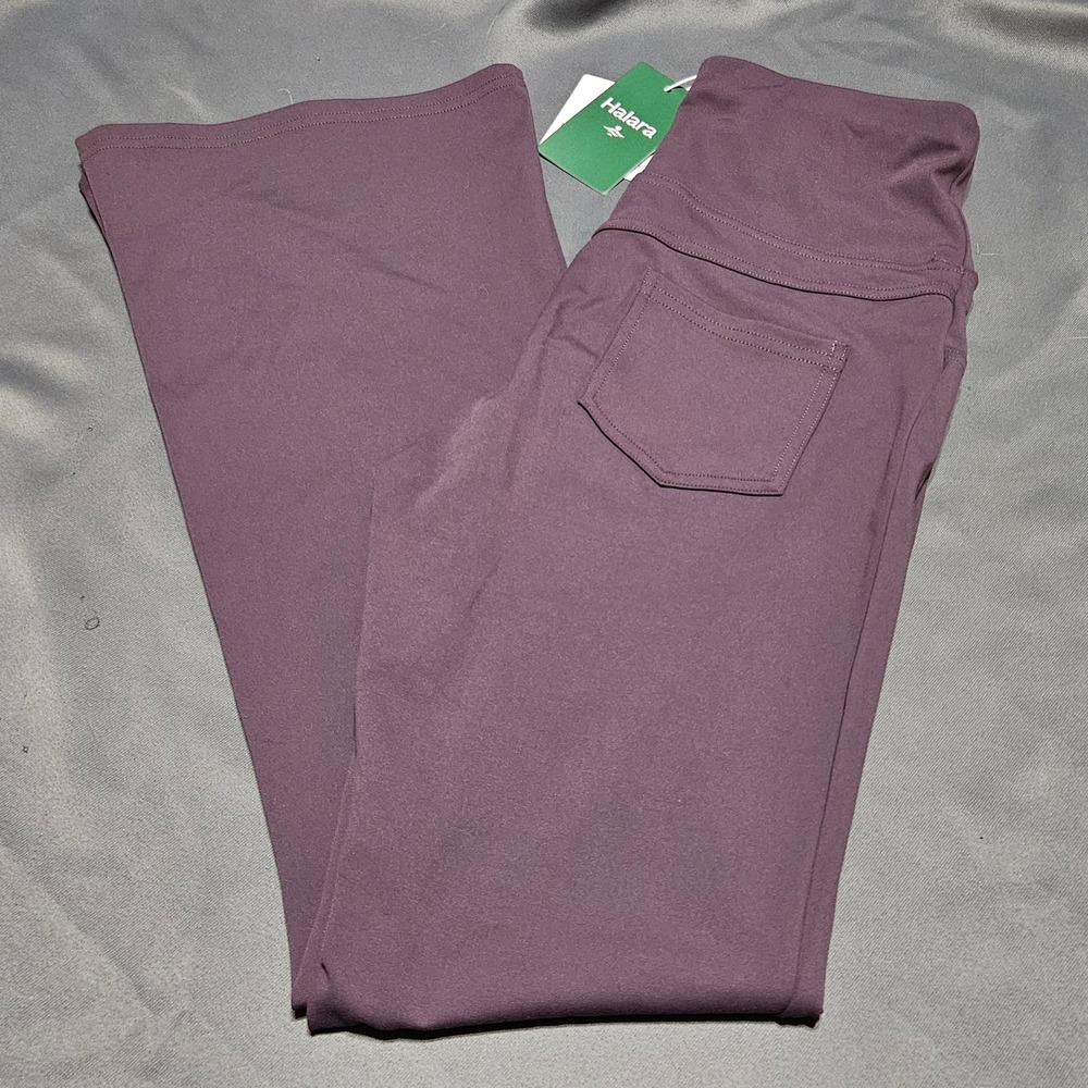 Halara Petite Small High Waisted Flare Yoga Pants Plum Purple Pockets 02724830